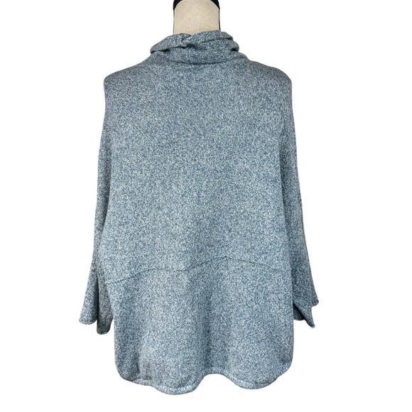 Kimono PureJill Large Sweater Cowl Neck Marled 3/4 Drop Sleeves Drawstring Blue - Picture 7 of 11